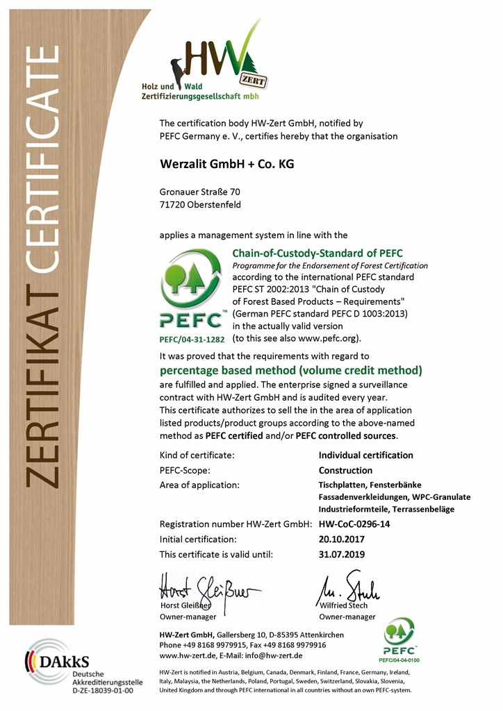 Werzalit PEFC sertifikatas